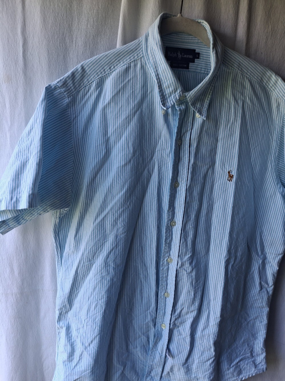 Ralph Lauren Light Blue Striped Short-Sleeve Button-Down Shirt